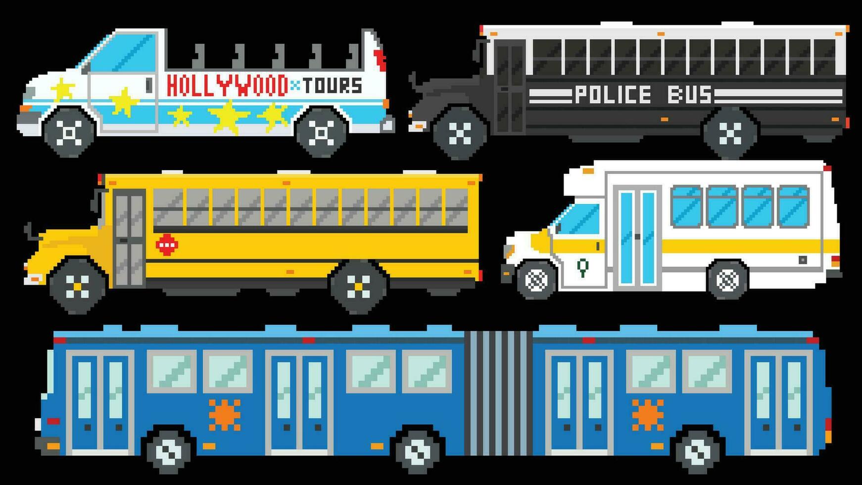 città autobus impostato progettato basato su 8 po taglia. adatto per il tuo gioco risorse. vettore