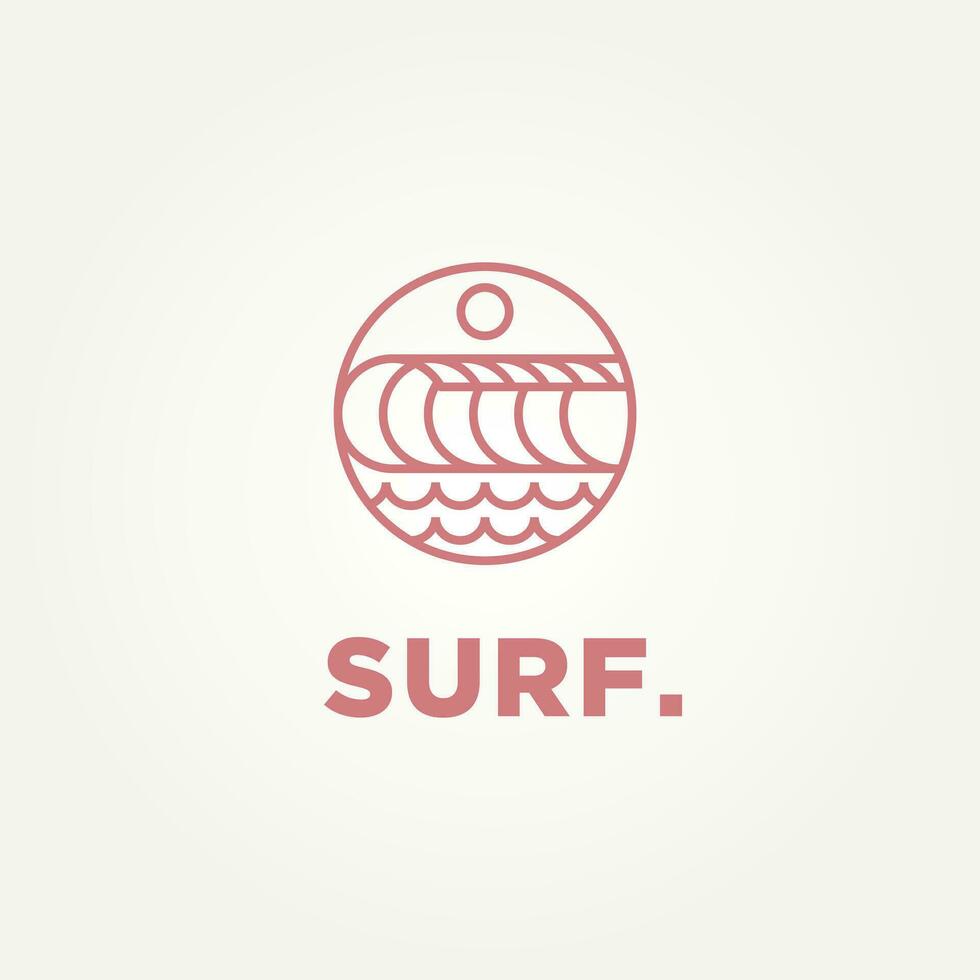 oceano Surf minimalista linea arte logo modello vettore illustrazione design. semplice moderno surfista, acqua sport, tavola da surf logo concetto