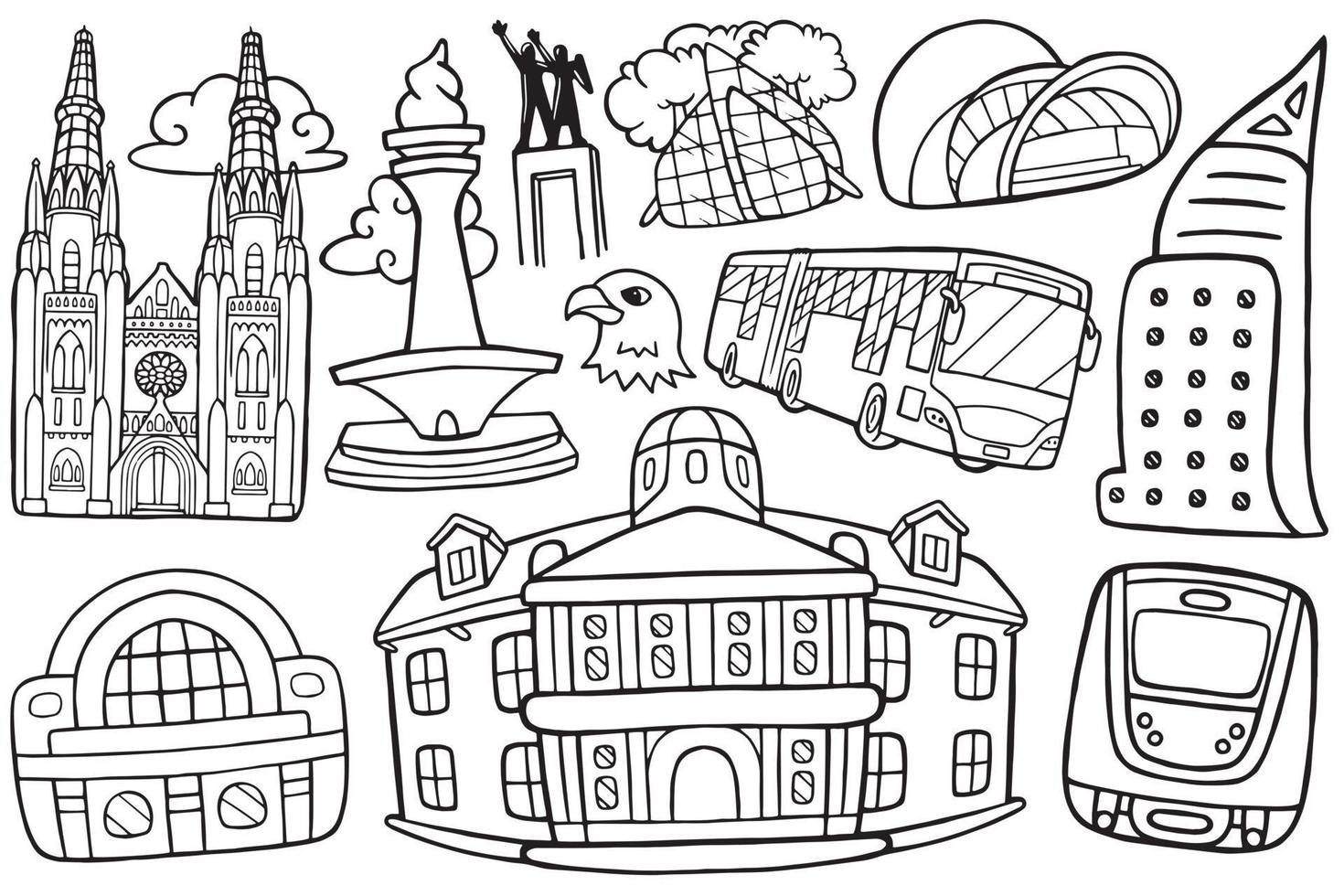 oggetto della città di jakarta in stile doodle vettore