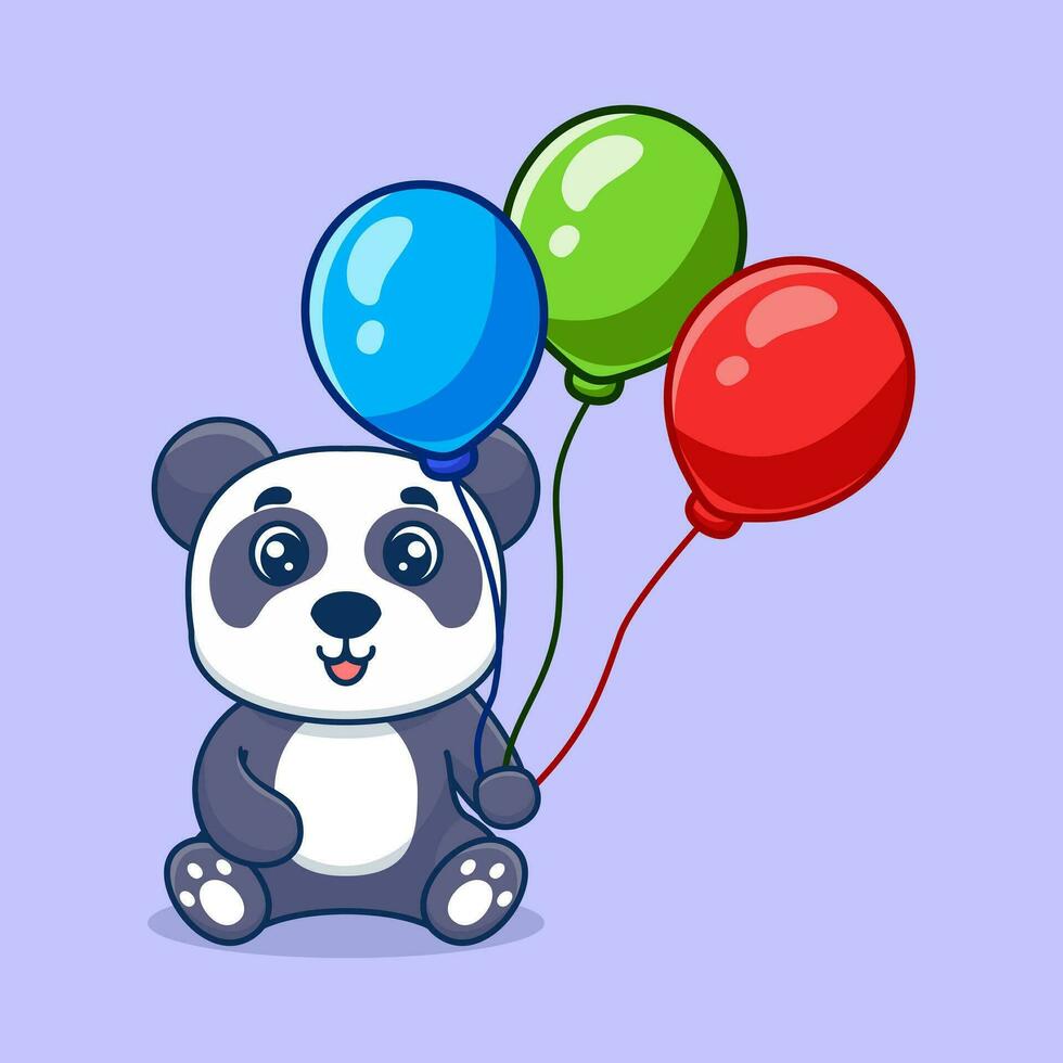 vettore panda Tenere Palloncino carino cartone animato vettore icona illustrazione. animale natura icona concetto creativo kawaii cartone animato portafortuna logo