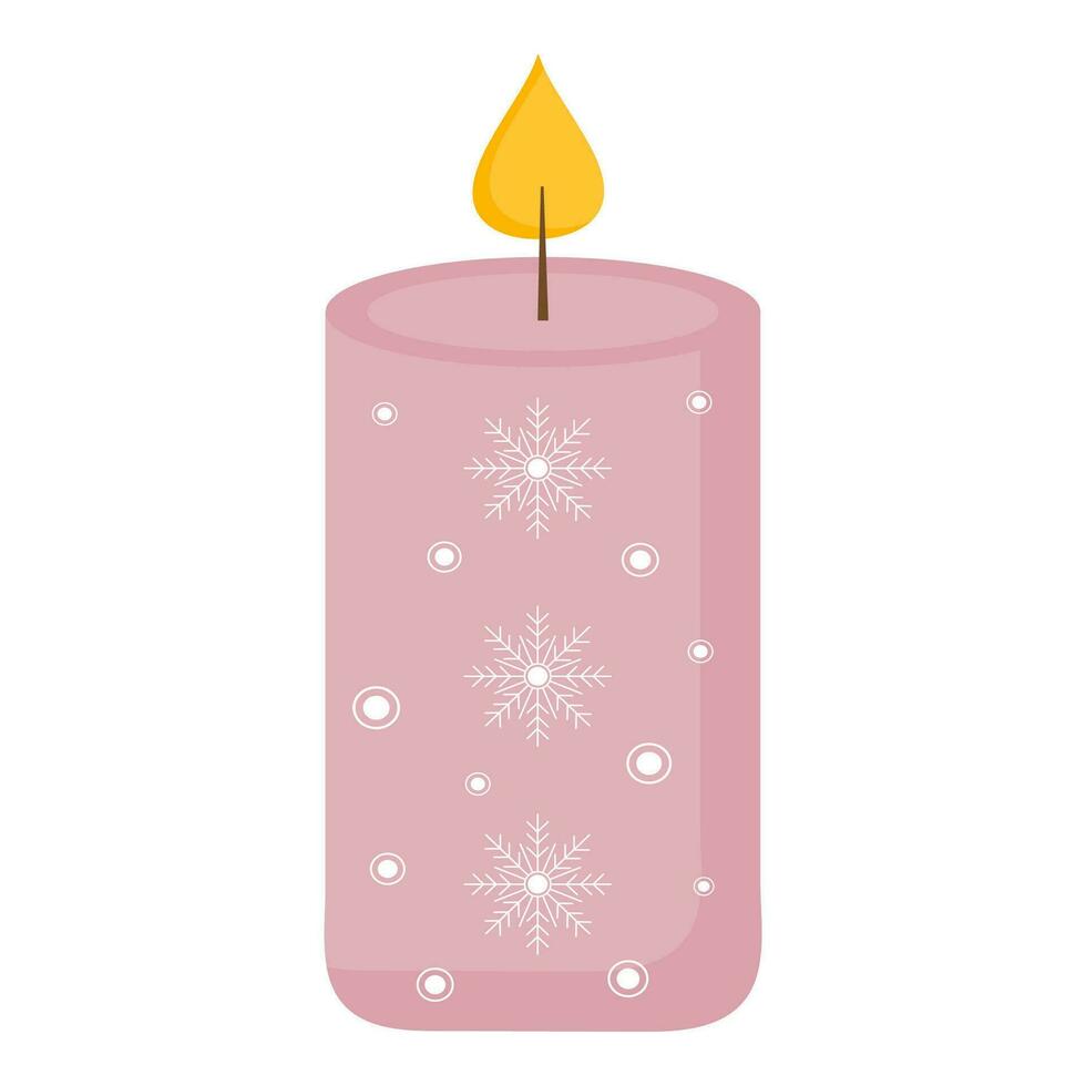 Natale candela con inverno decorazione. ardente fuoco nel candela. vacanza arredamento, casa comfort. hyuge stile. per carta, etichetta, invito. vettore