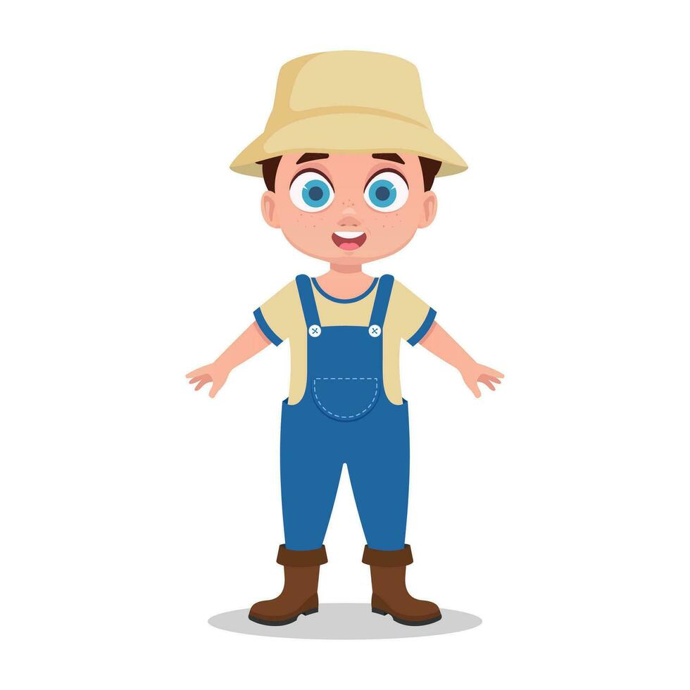 vettore contadino cartone animato personaggio allegro contadino