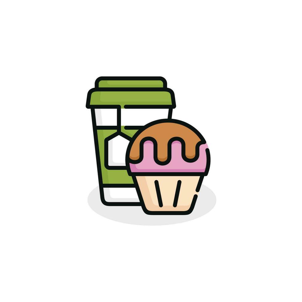 Cupcake e bevanda vettore illustrazione. veloce cibo icona isolato su bianca sfondo