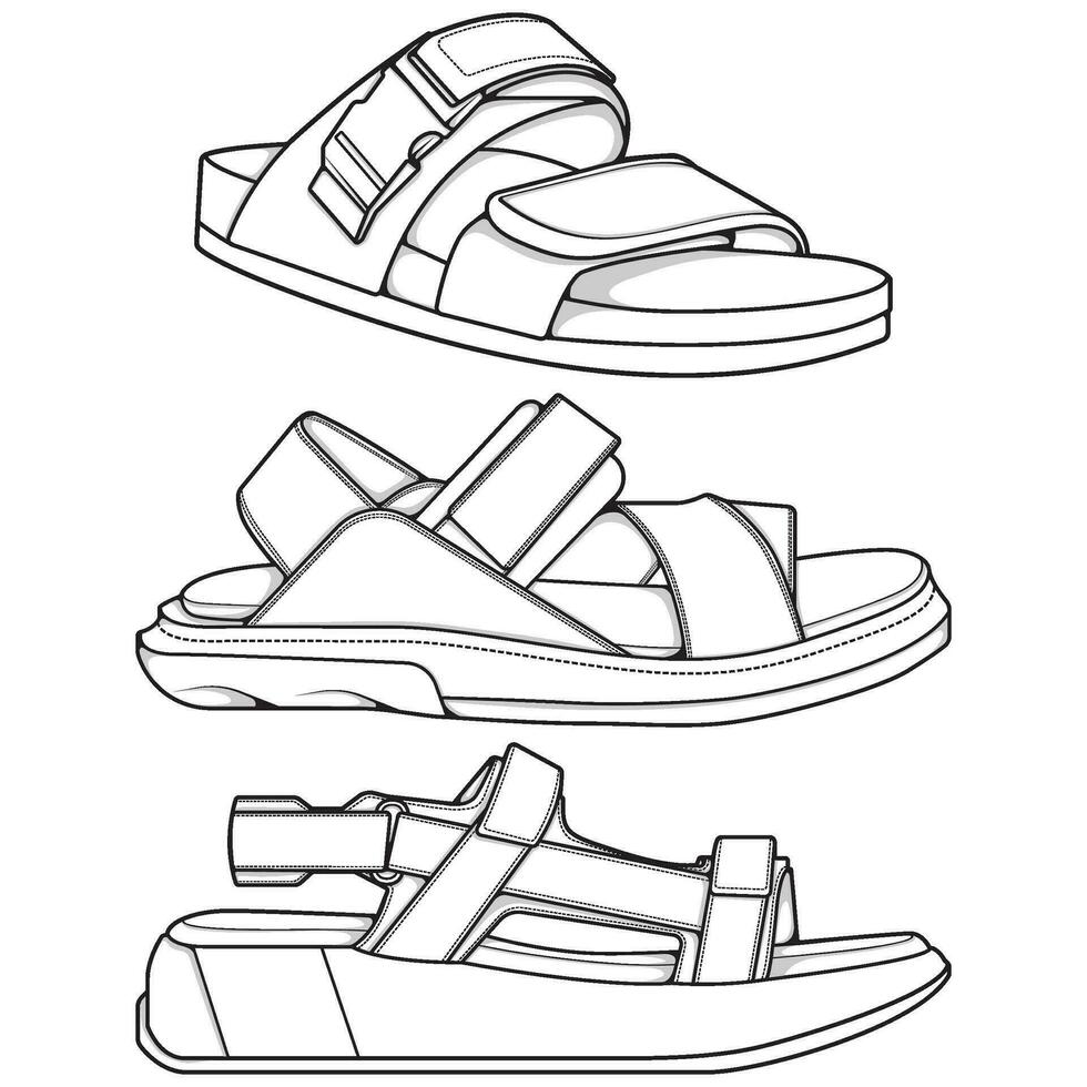 cinghia sandali schema disegno vettore, cinghia sandali disegnato nel un' schizzo stile, impacchettare cinghia sandali modello schema, vettore illustrazione.