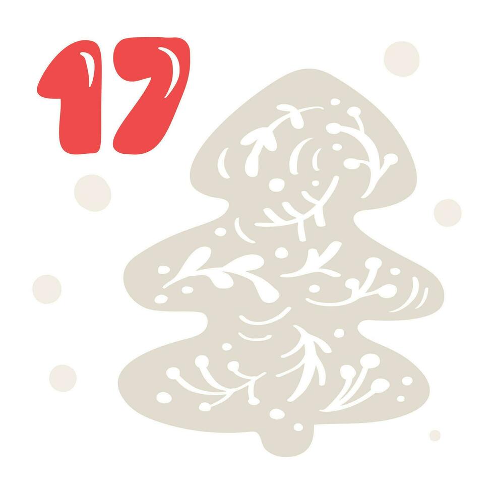 Natale Avvento calendario con mano disegnato abete albero. giorno diciassette 17. scandinavo stile manifesto. carino inverno illustrazione per carta, manifesto, ragazzo camera arredamento, asilo arte vettore