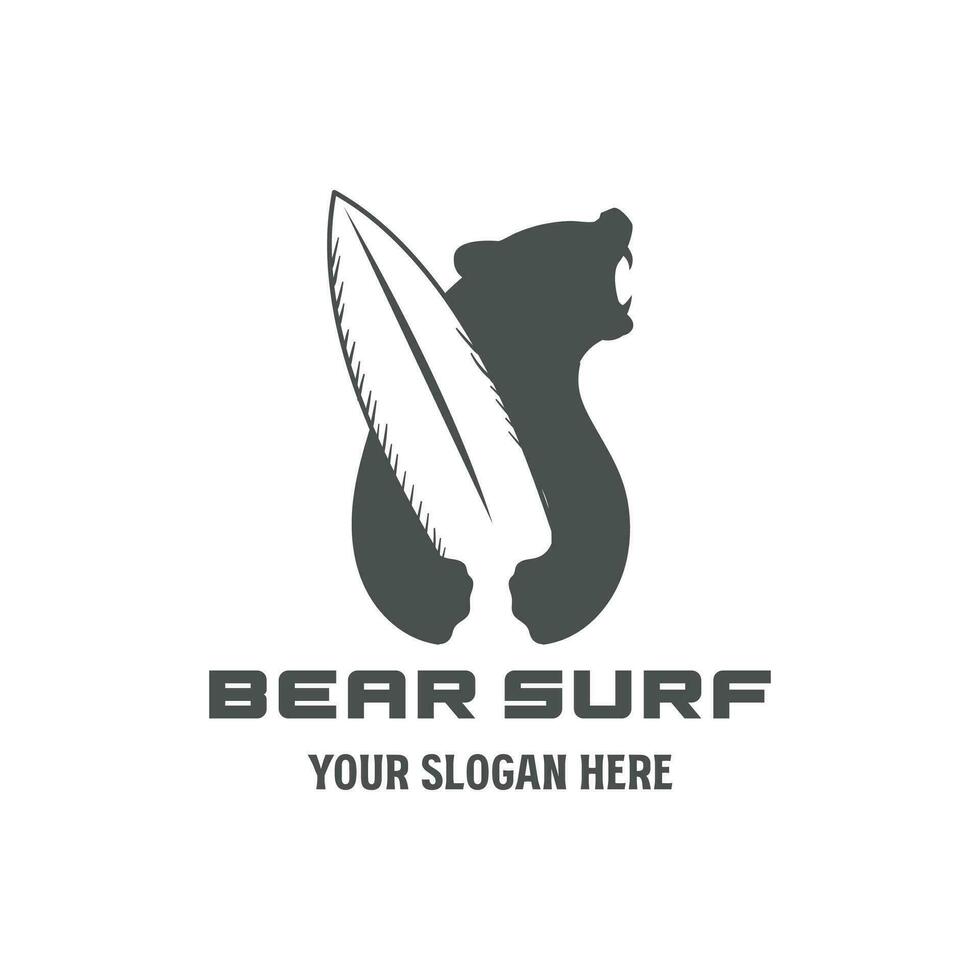 Vintage ▾ retrò arrabbiato orso hold Surf tavola per fare surf sport club logo design vettore