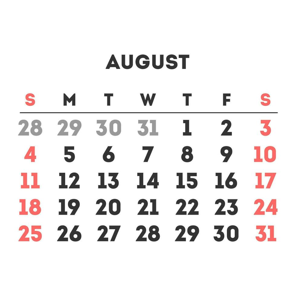 agosto 2024 mese calendario. vettore illustrazione.