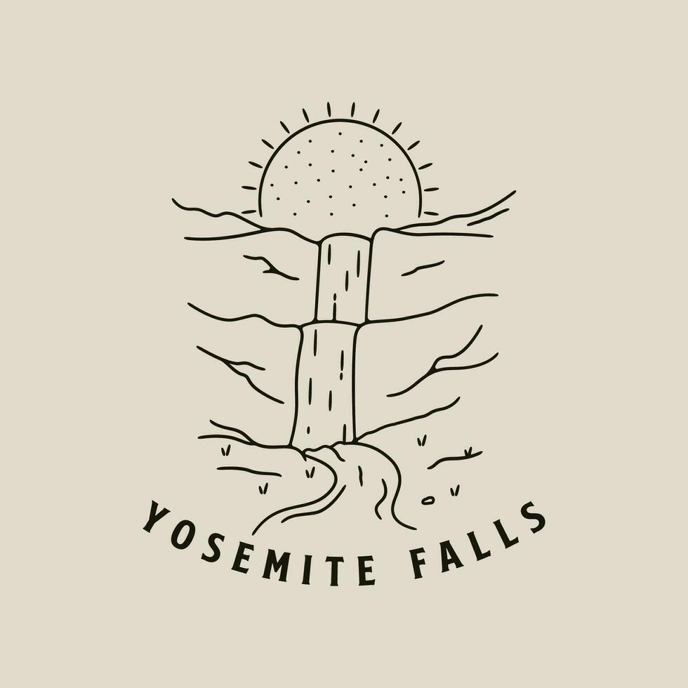 Yosemite cascate nazionale parco linea arte logo vettore illustrazione modello design.