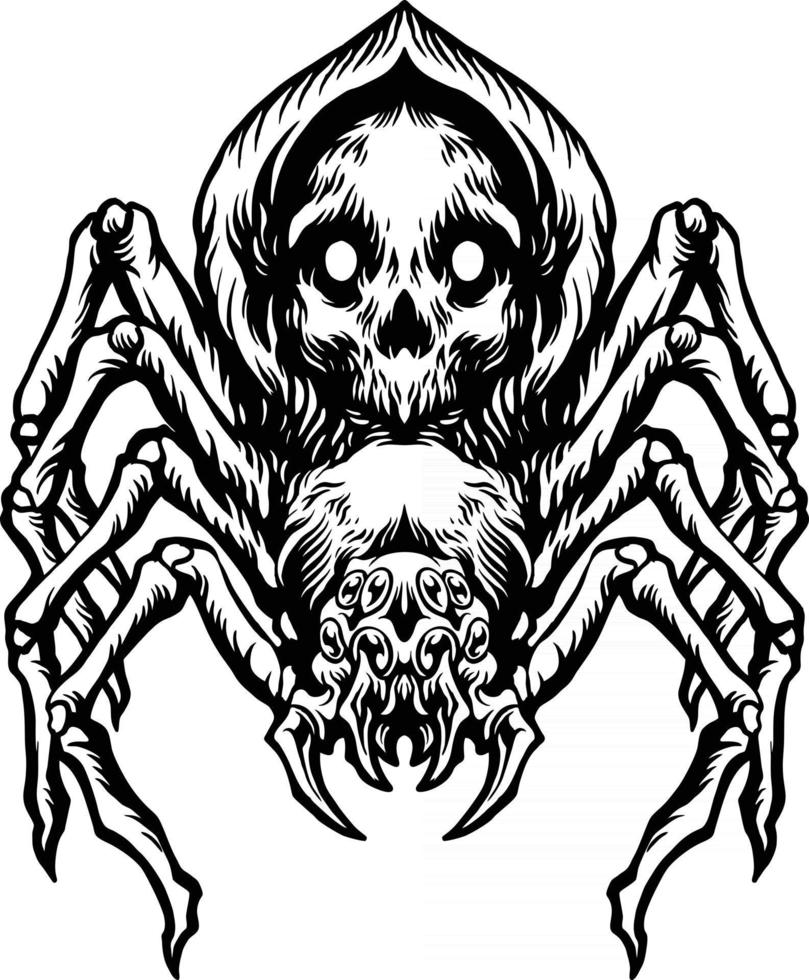 siluetta dell'illustrazione di halloween del cranio del ragno nero vettore