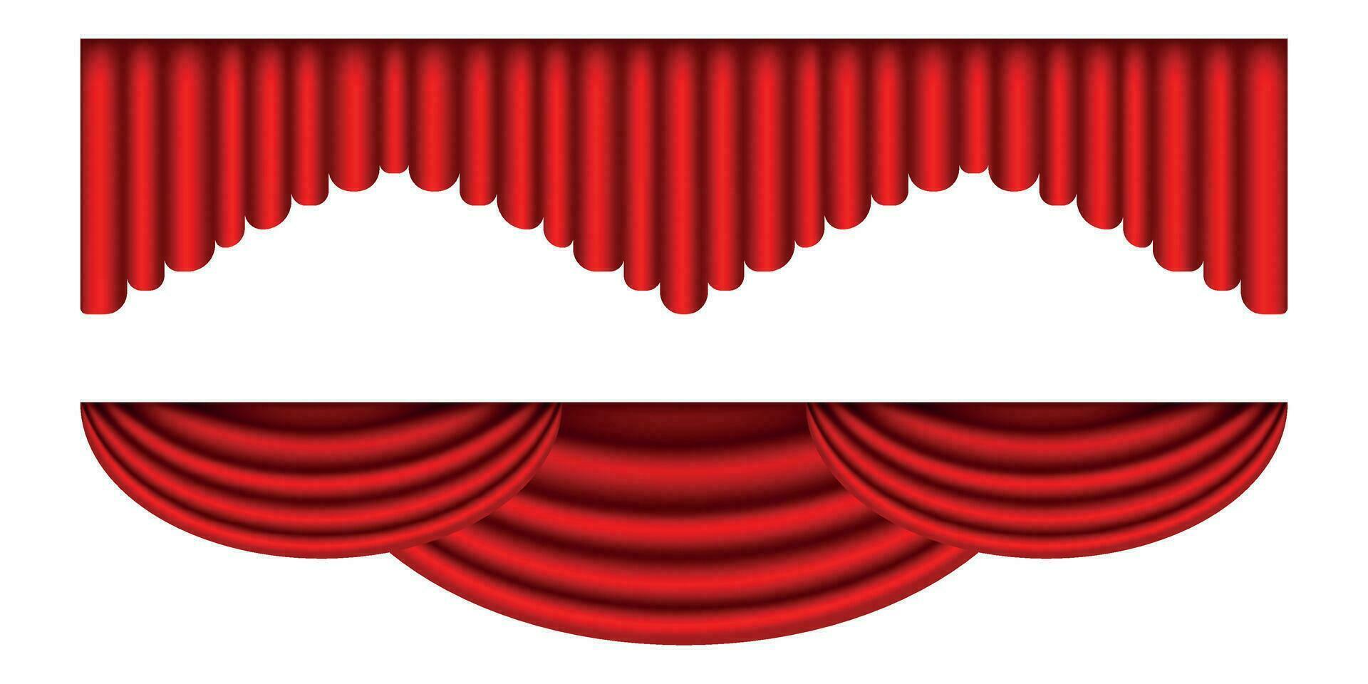 impostato di rosso tende. realistico lusso tenda decorazione. tessuto interno per circo, Teatro, scena e club. vettore illustrazione isolato su bianca sfondo