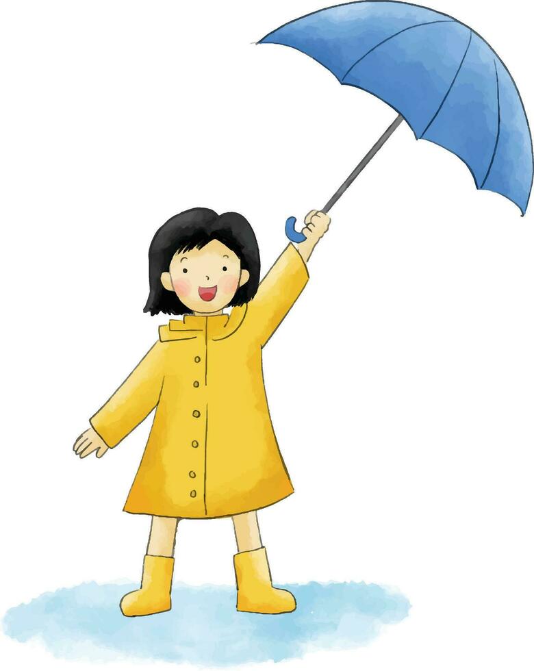 bambini hold ombrello, acquerello vettore mano disegno