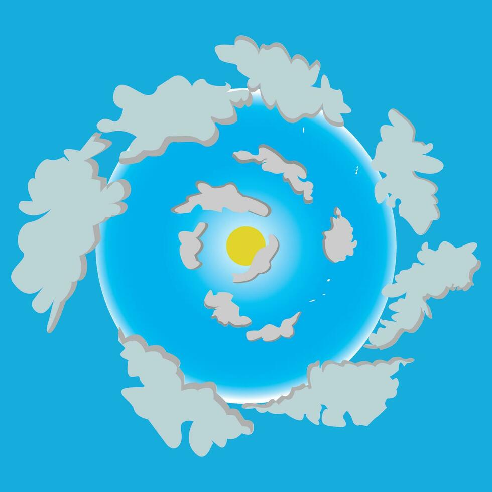 cerchio blu nuvole e vettore sole