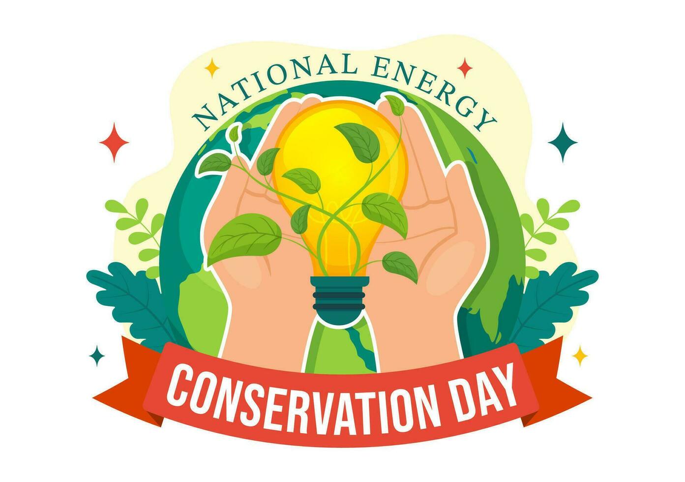 nazionale energia conservazione giorno vettore illustrazione su 14 dicembre per Salva il pianeta e verde eco amichevole con lampada e terra sfondo design