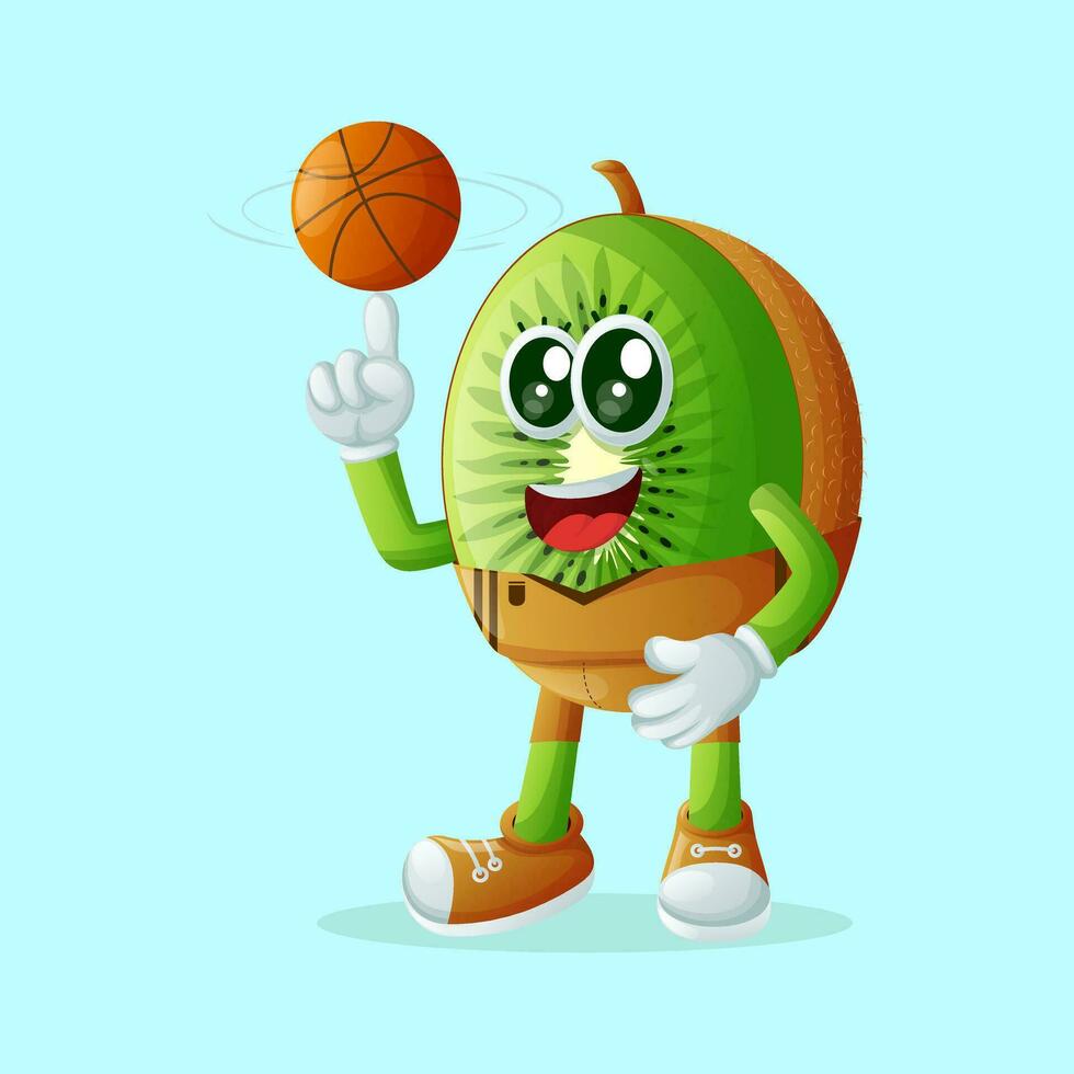 Kiwi personaggio freestyle con pallacanestro vettore