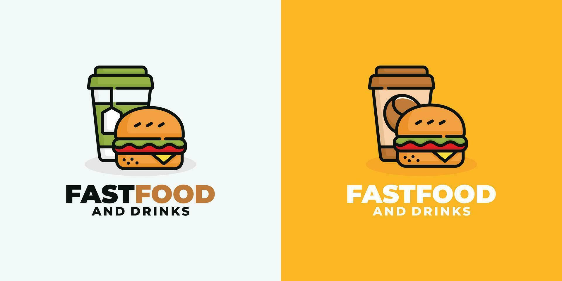 hamburger e bevanda veloce cibo logo design vettore