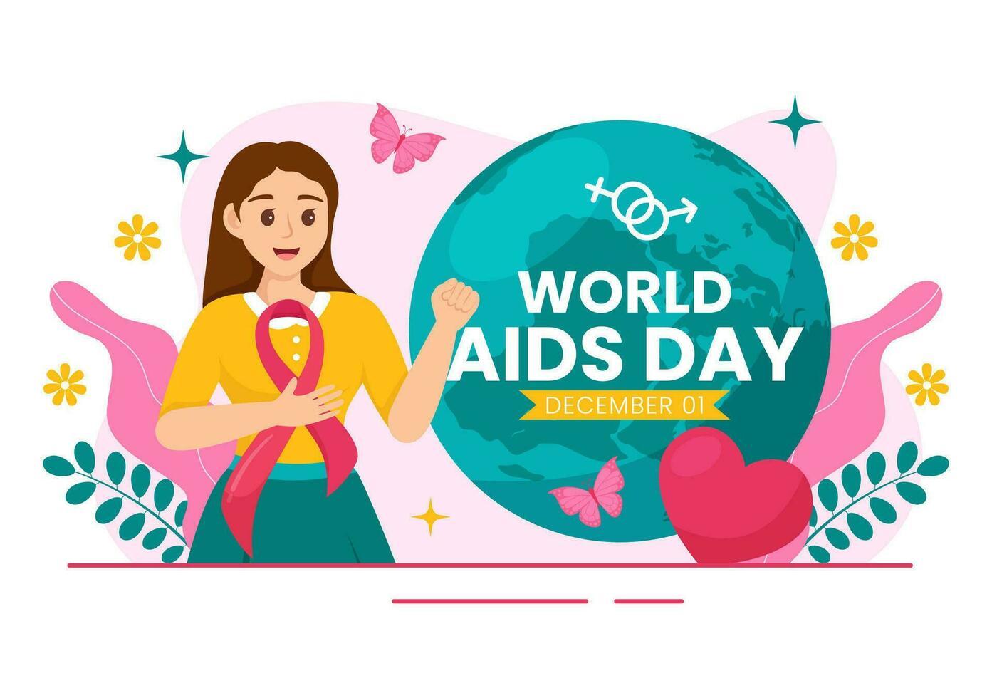 mondo AIDS giorno vettore illustrazione su 1 dicembre con rosso nastro per aumentare consapevolezza di il AIDS epidemico nel piatto cartone animato rosa sfondo design