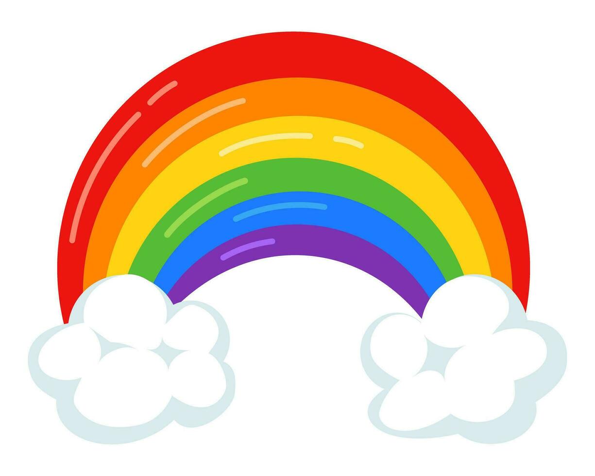 arcobaleno con bianca nuvole isolato su bianca sfondo vettore