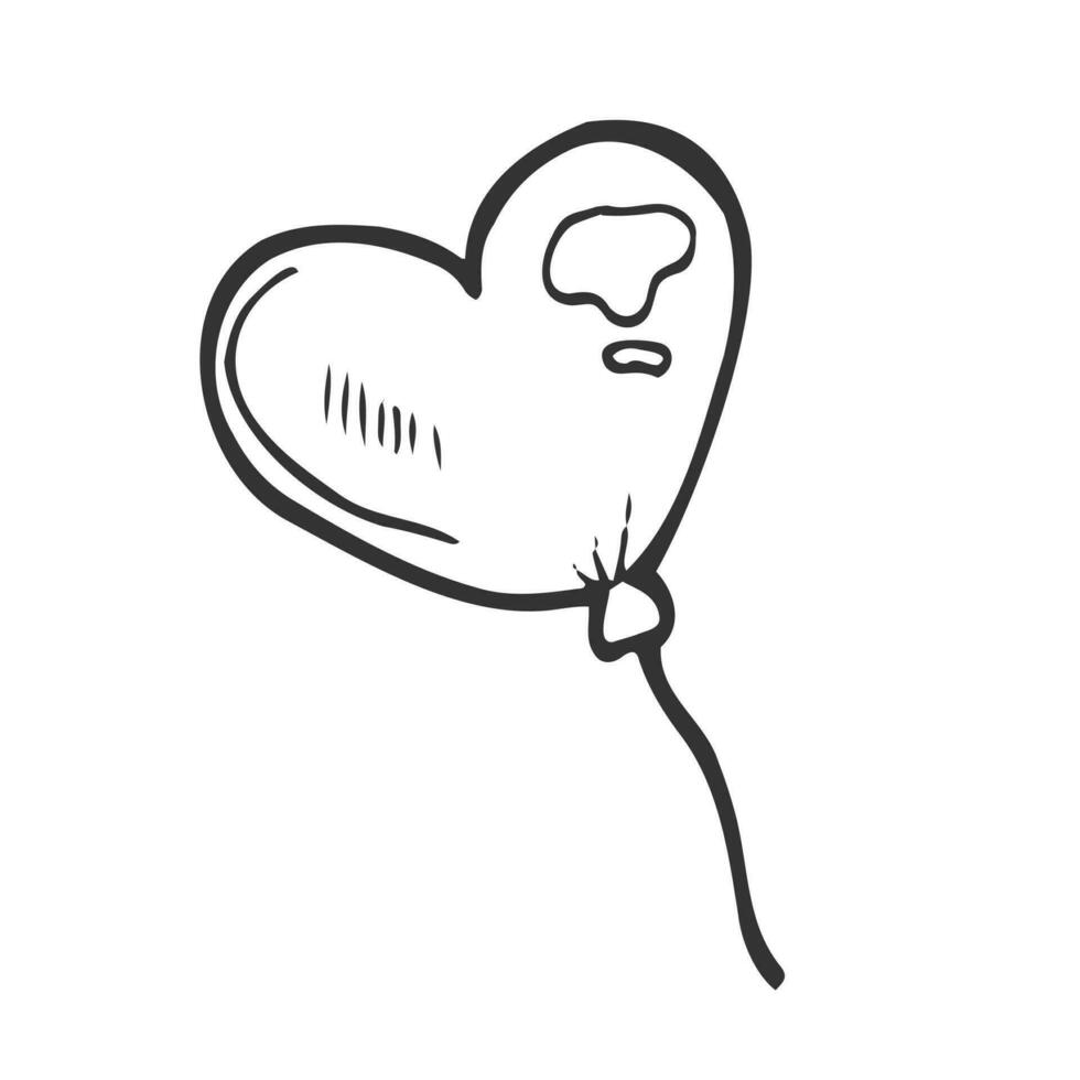 carino cuore sagomato Palloncino isolato su bianca sfondo. vettore disegnato a mano illustrazione nel scarabocchio stile. Perfetto per san valentino giorno disegni, carte, decorazioni, logo.