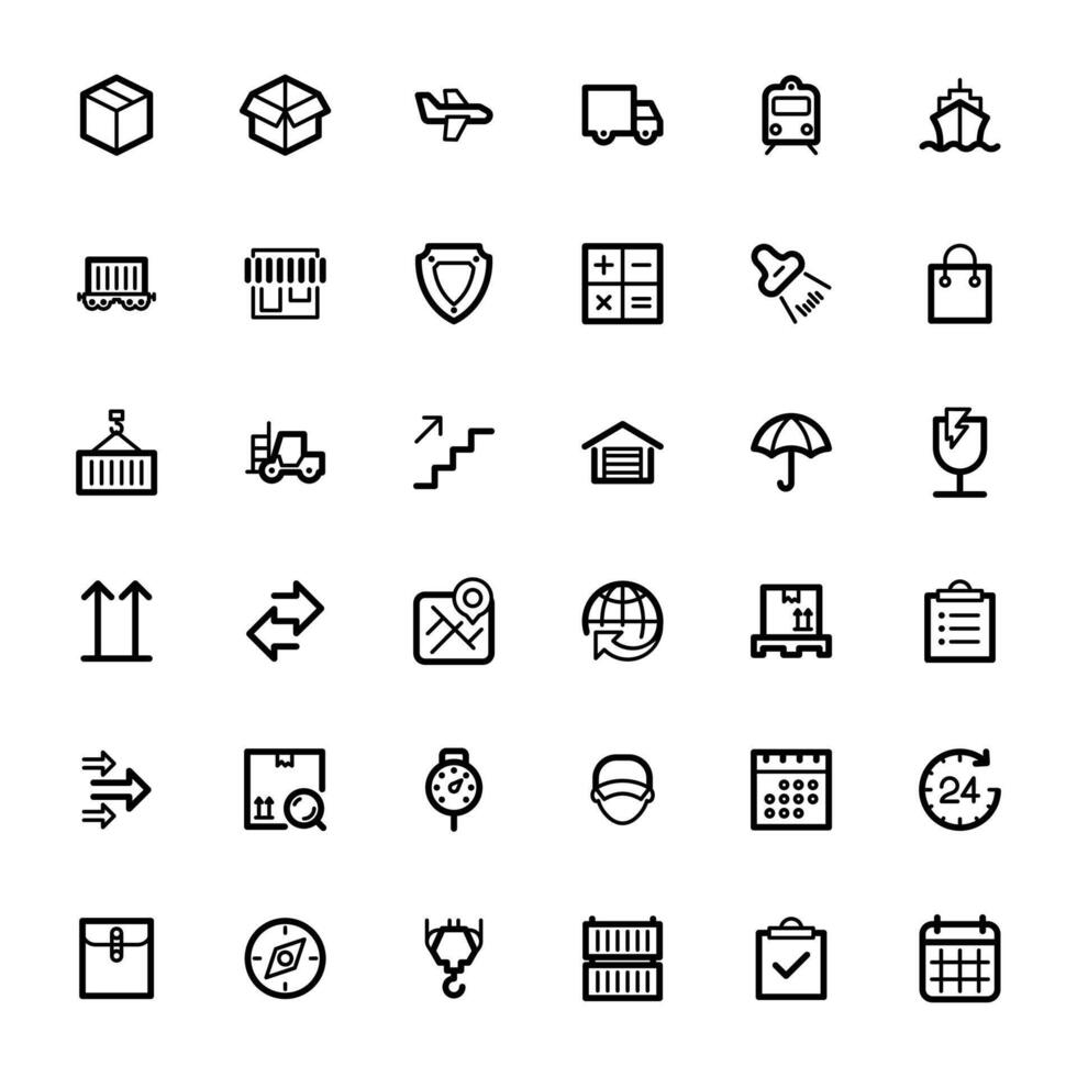impostato di linea icone relazionato per fornitura catena collezioni di icone che rappresentano spedizione, la logistica, cliente servizio, rimborsi e di più. vettore