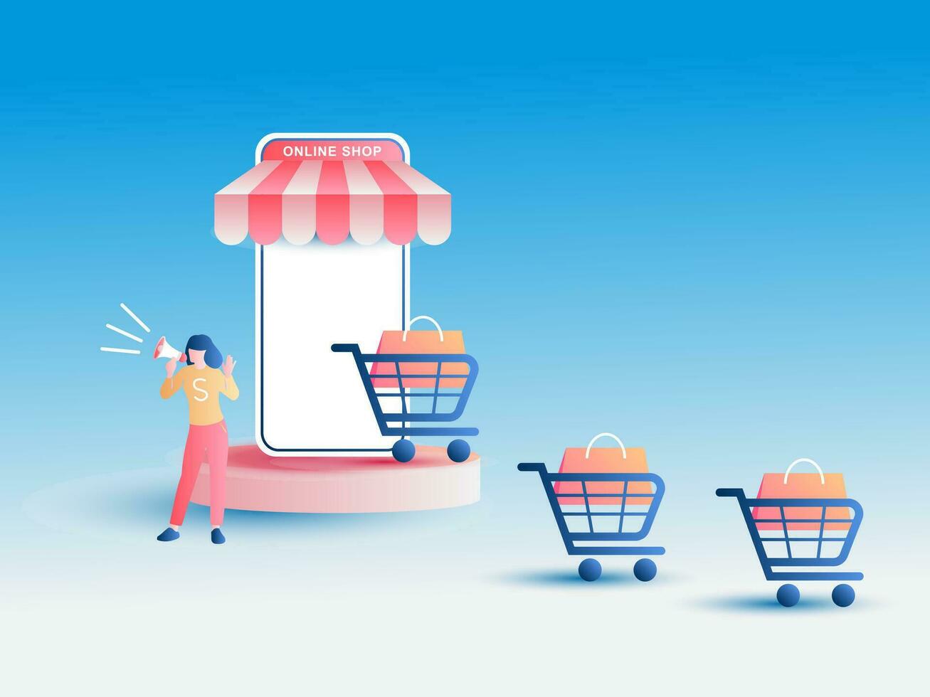 in linea shopping icone per sito web, applicazione, digitale marketing, vendita promozione, memorizzare su schermo smartphone mostrando. vettore