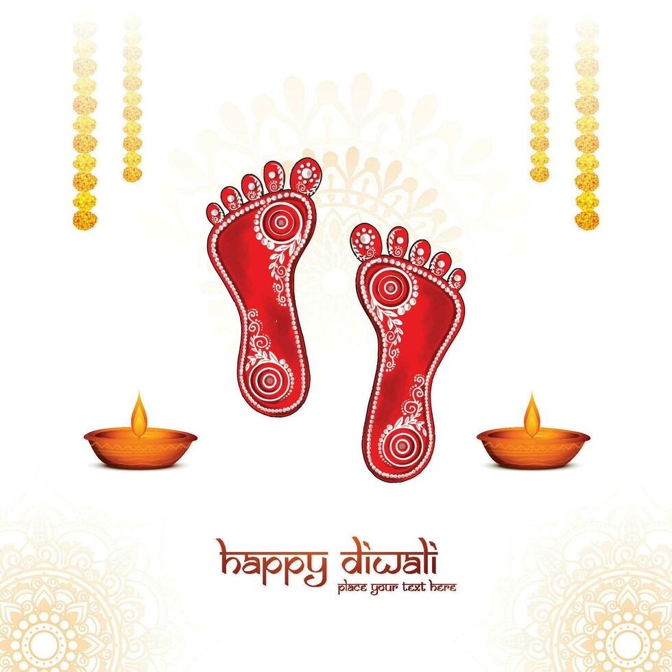 contento Diwali Festival per dea maa lakshmi charan o paduka carta illustrazione design vettore