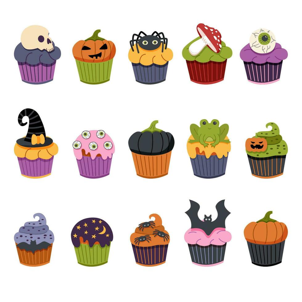 grande impostato di Halloween cupcakes vettore