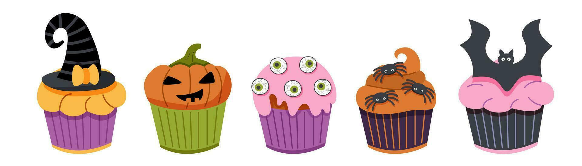 impostato di Halloween cupcakes vettore