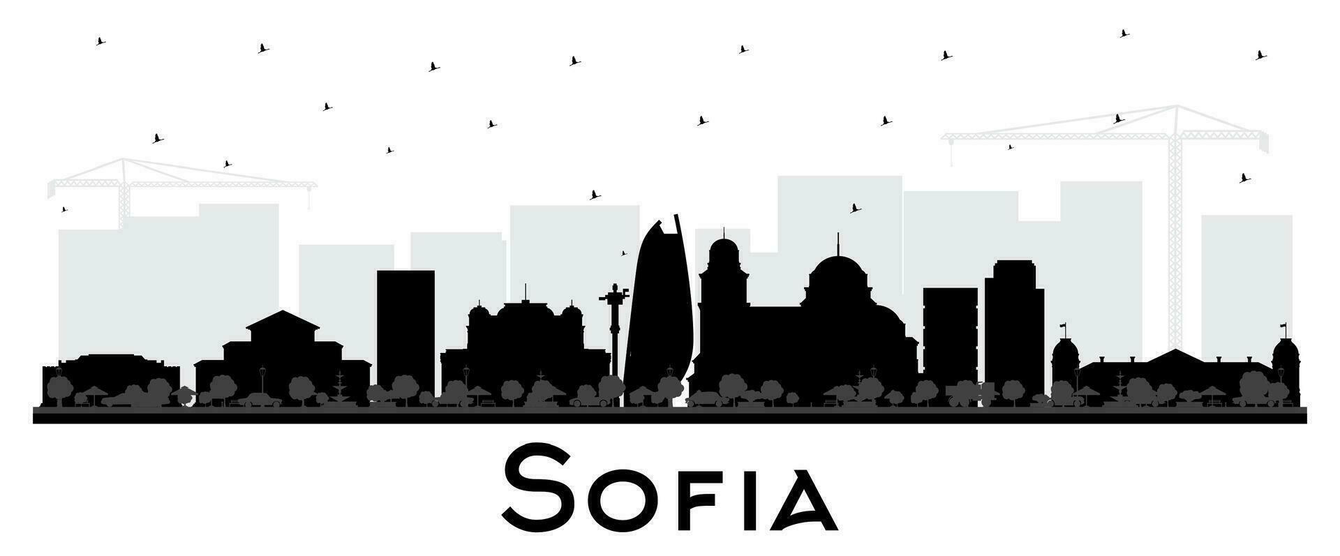 Sofia Bulgaria città orizzonte silhouette con nero edifici isolato su bianca. vettore