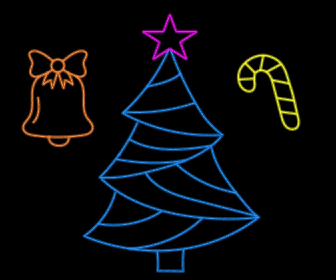 astratto raggiante neon Natale albero cartello leggero con su e via versioni. vettore illustrazione