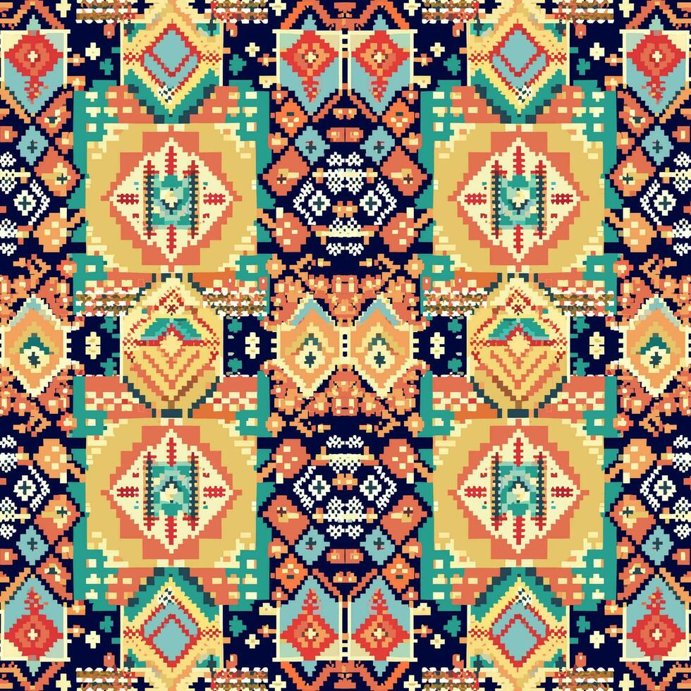 geometrico etnico modello, attraversare cucire, pixel modello, design per vestiario, tessuto, sfondo, sfondo, avvolgere, batik, maglieria, ricamo stile, azteco geometrico arte ornamento Stampa vettore