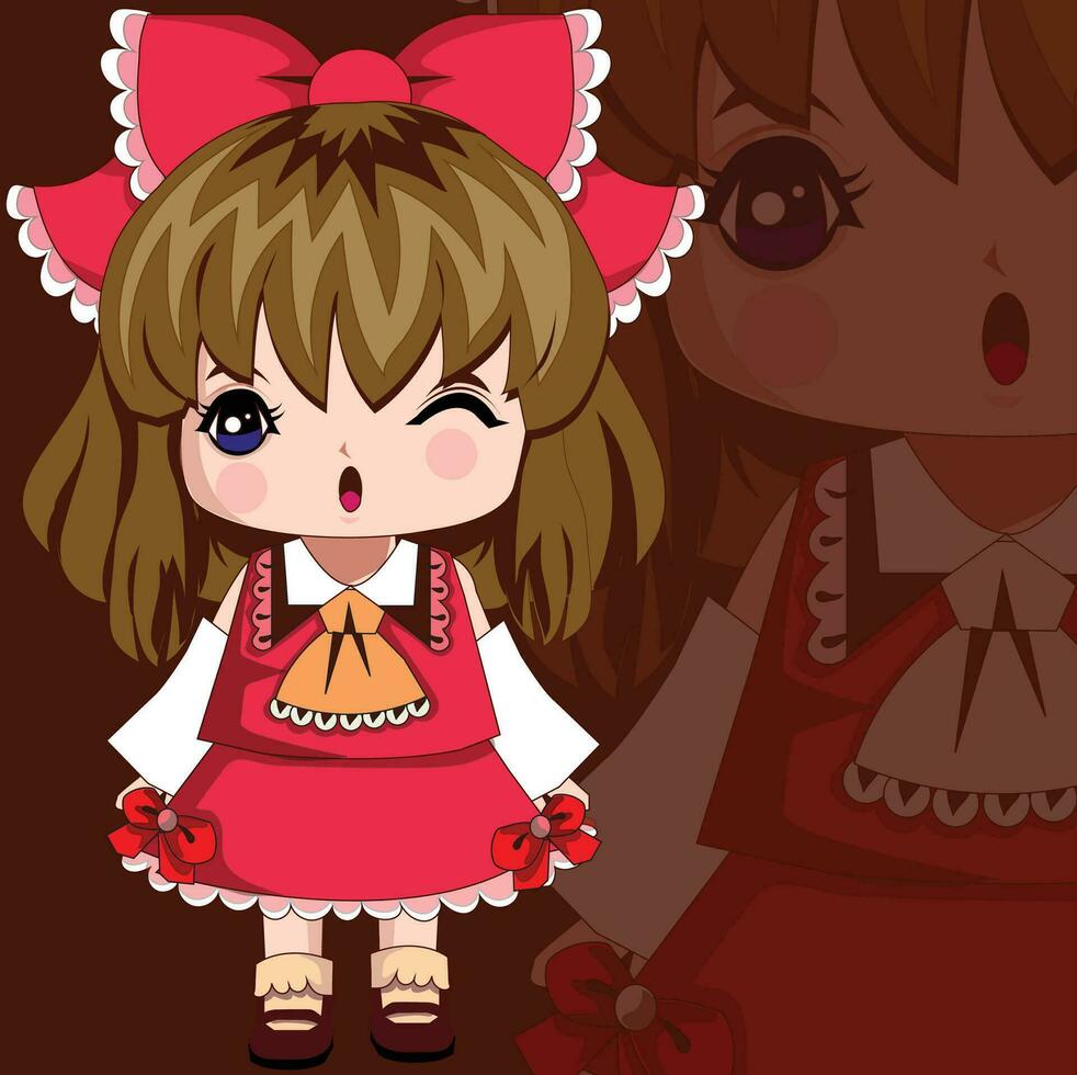 un' cartone animato ragazza indossare un' rosso vestito e arco vettore