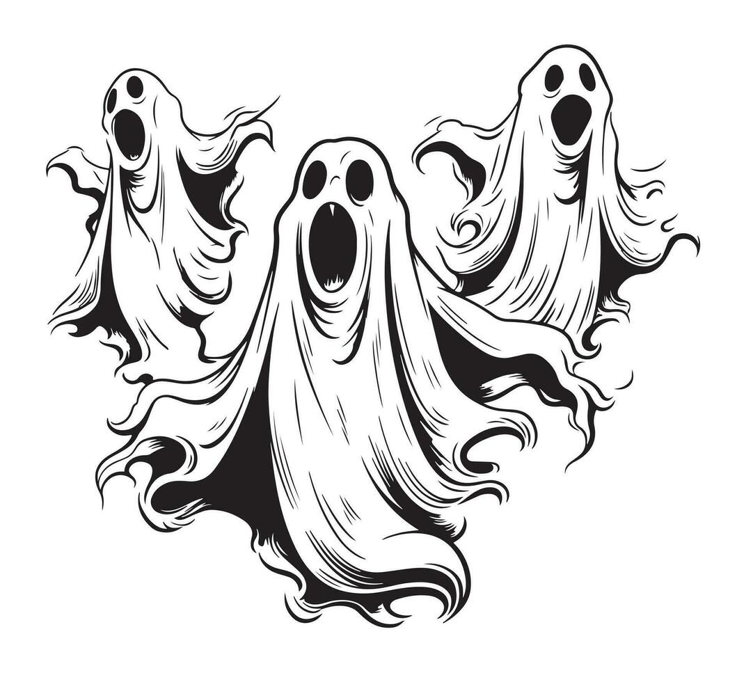 impostato di fantasmi cartone animato schizzo mano disegnato vettore Halloween illustrazione
