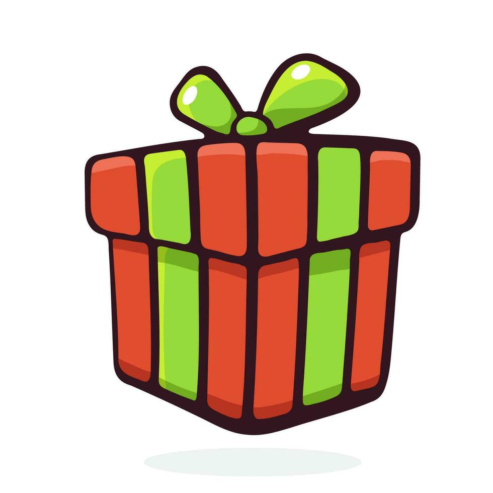 cartone animato illustrazione di Natale regalo scatola legato nastro. mano disegnato vettore illustrazione con schema. isolato su bianca sfondo