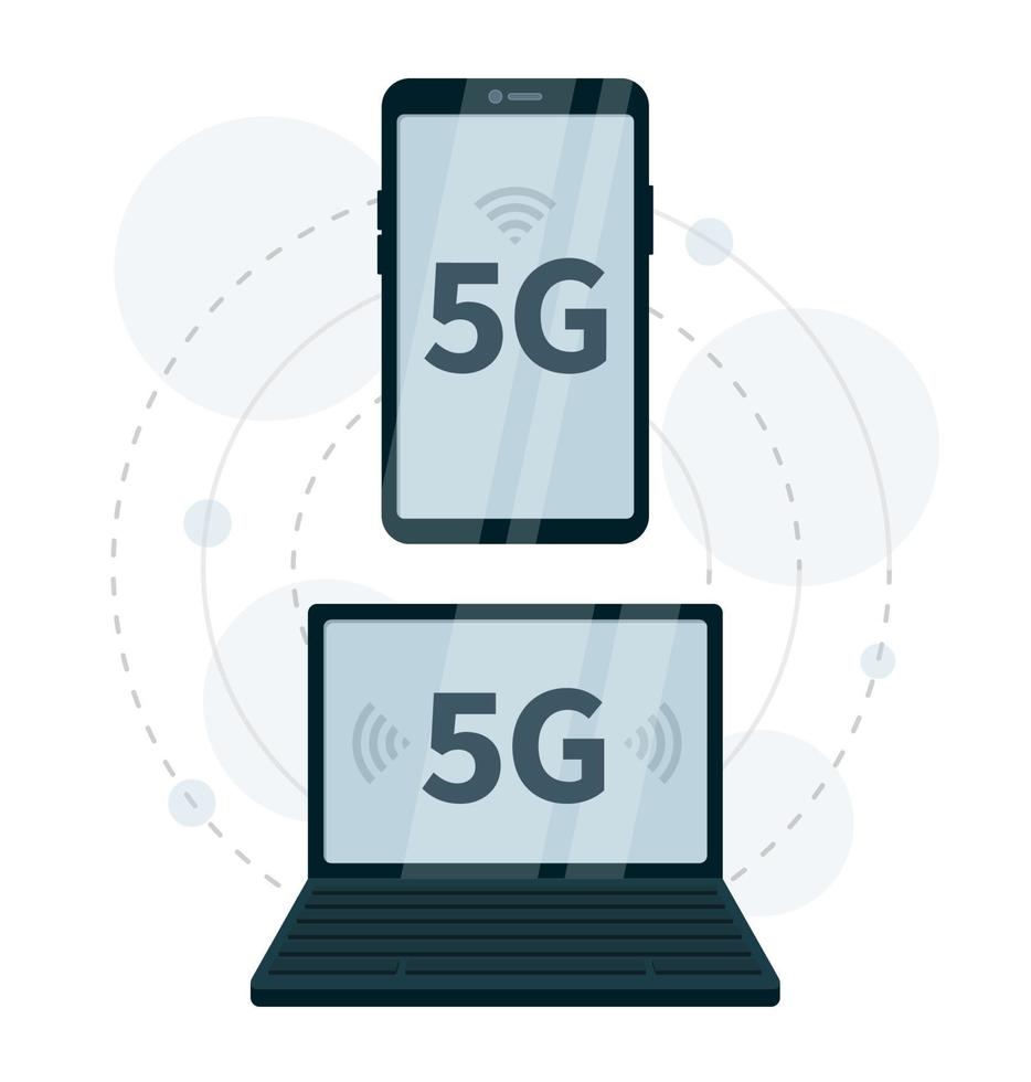 Rete standard 5g per smartphone e notebook. vettore