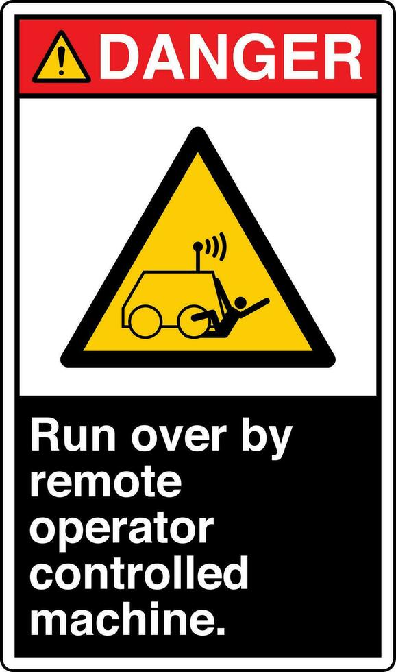 ansi z535 sicurezza cartello marcatura etichetta simbolo pittogramma standard Pericolo correre al di sopra di di a distanza operatore controllato macchina con testo ritratto nero vettore