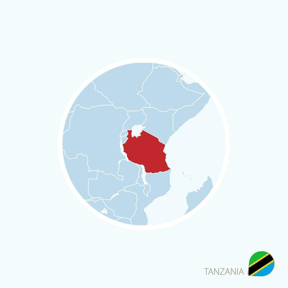 carta geografica icona di Tanzania. blu carta geografica di est Africa con evidenziato Tanzania nel rosso colore. vettore