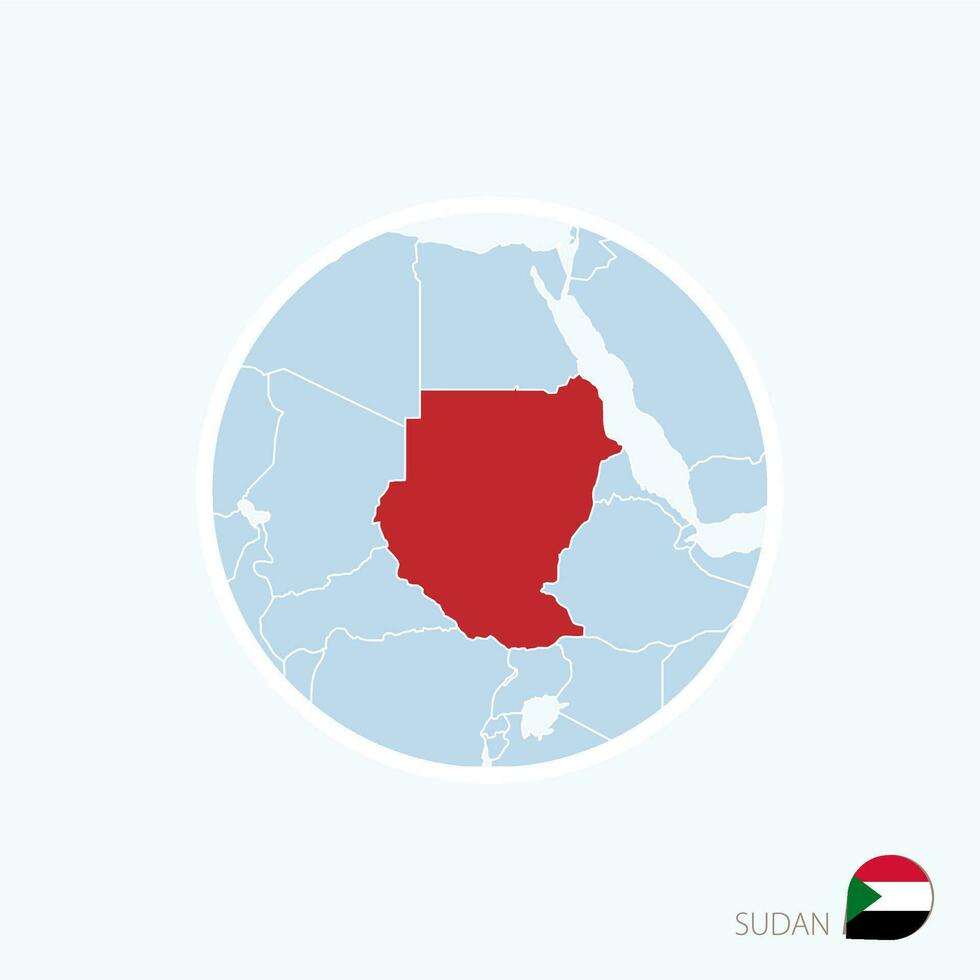 carta geografica icona di Sudan. blu carta geografica di nord Africa con evidenziato Sudan nel rosso colore. vettore