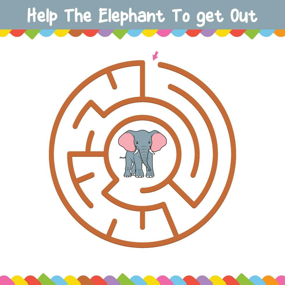 bambini circolare labirinto Aiuto il elefante per ottenere su vettore