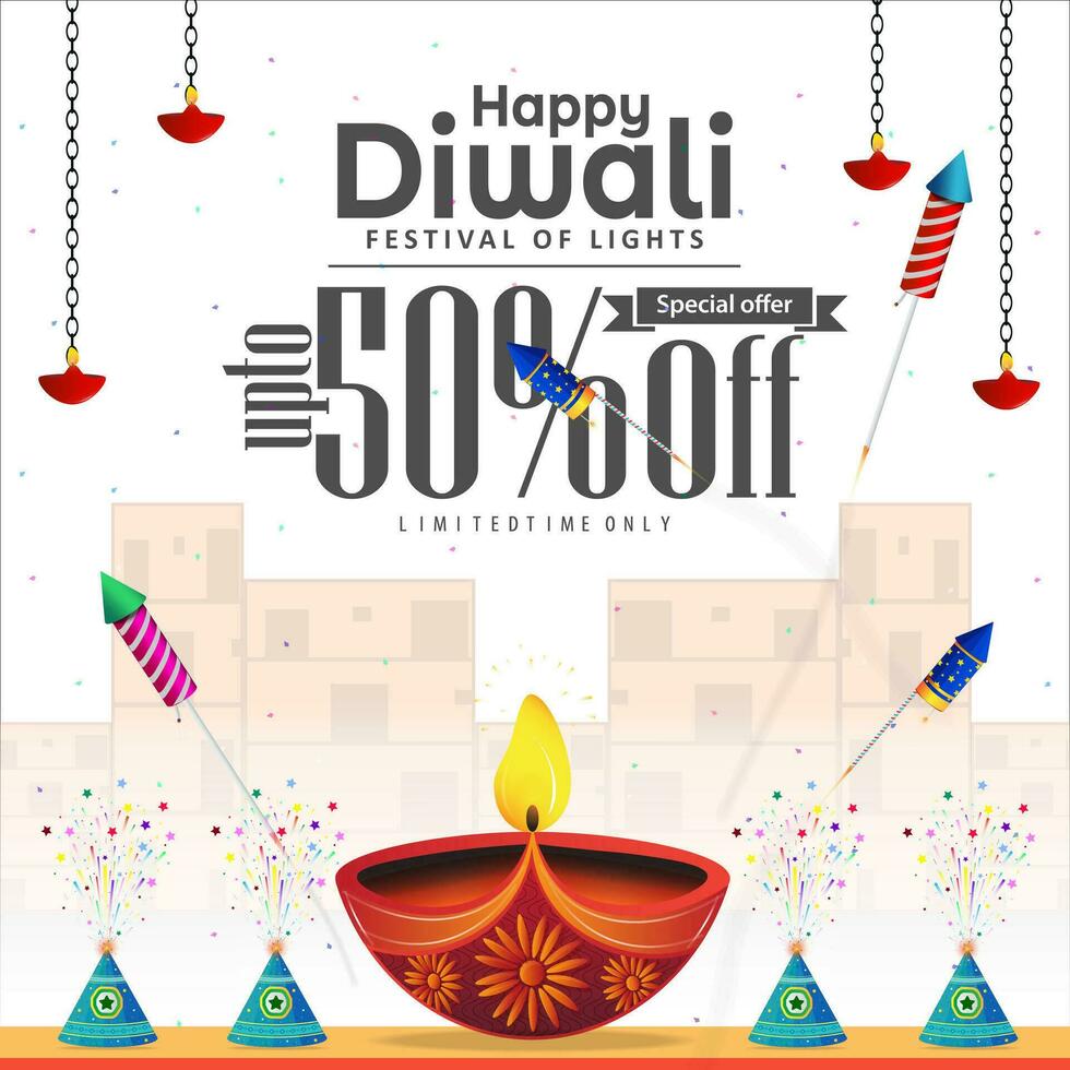 attraente sconto anno Domini bandiera design per Diwali Festival celebrazione. vettore