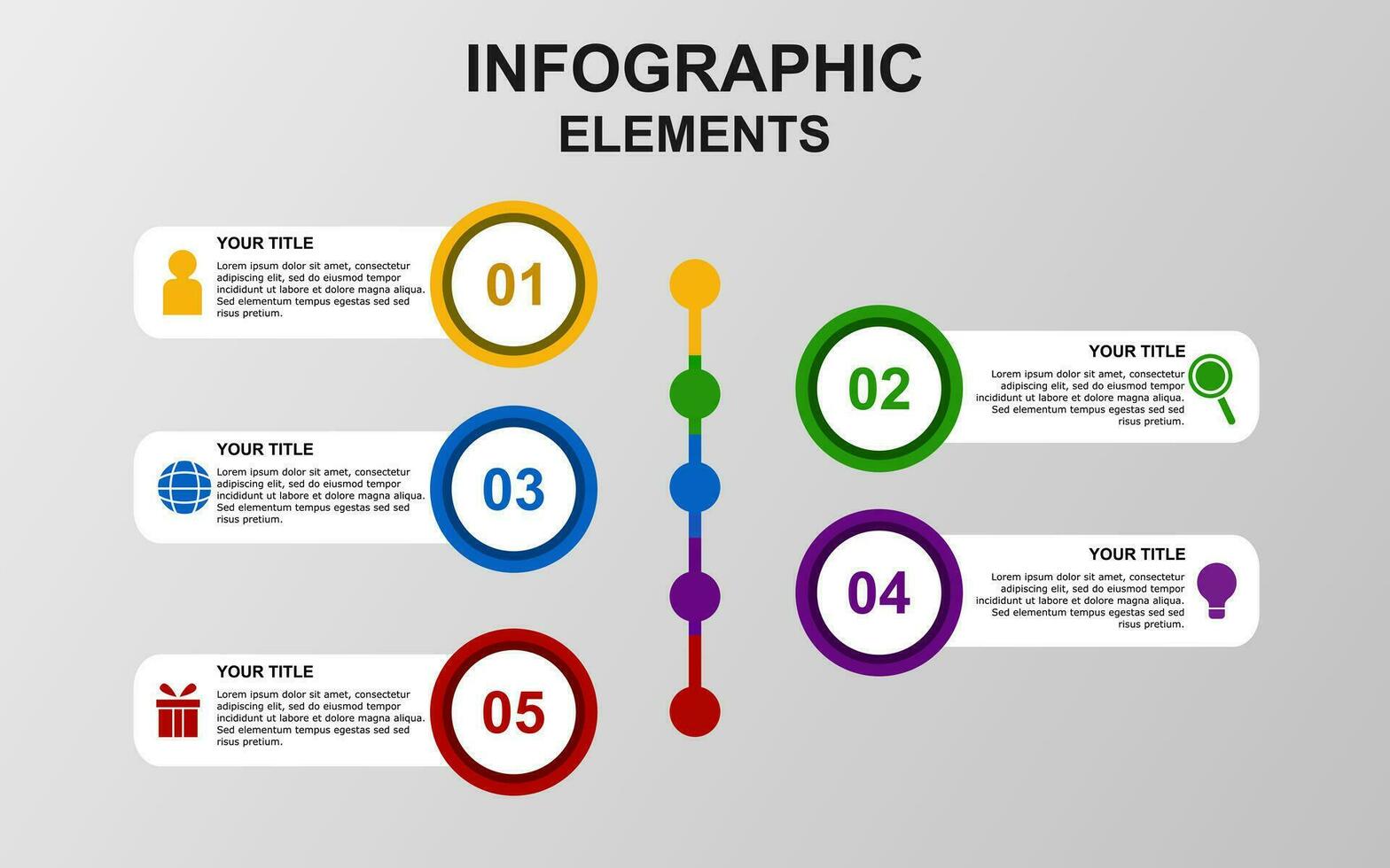 Infografica modello design con 5 passi. Infografica design per presentazioni, striscioni, infografiche e manifesti vettore