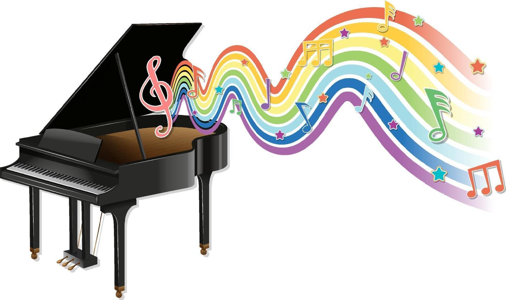 pianoforte con simboli di melodia sull'onda arcobaleno vettore