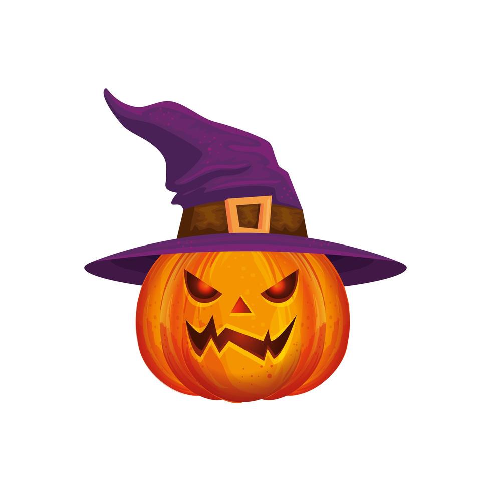 zucca di Halloween con cappello da strega vettore