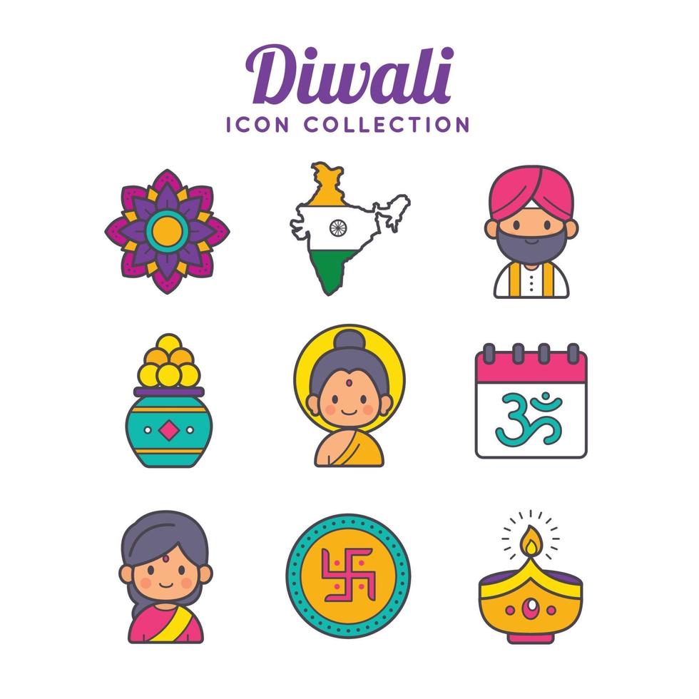 collezione di icone del festival di diwali vettore