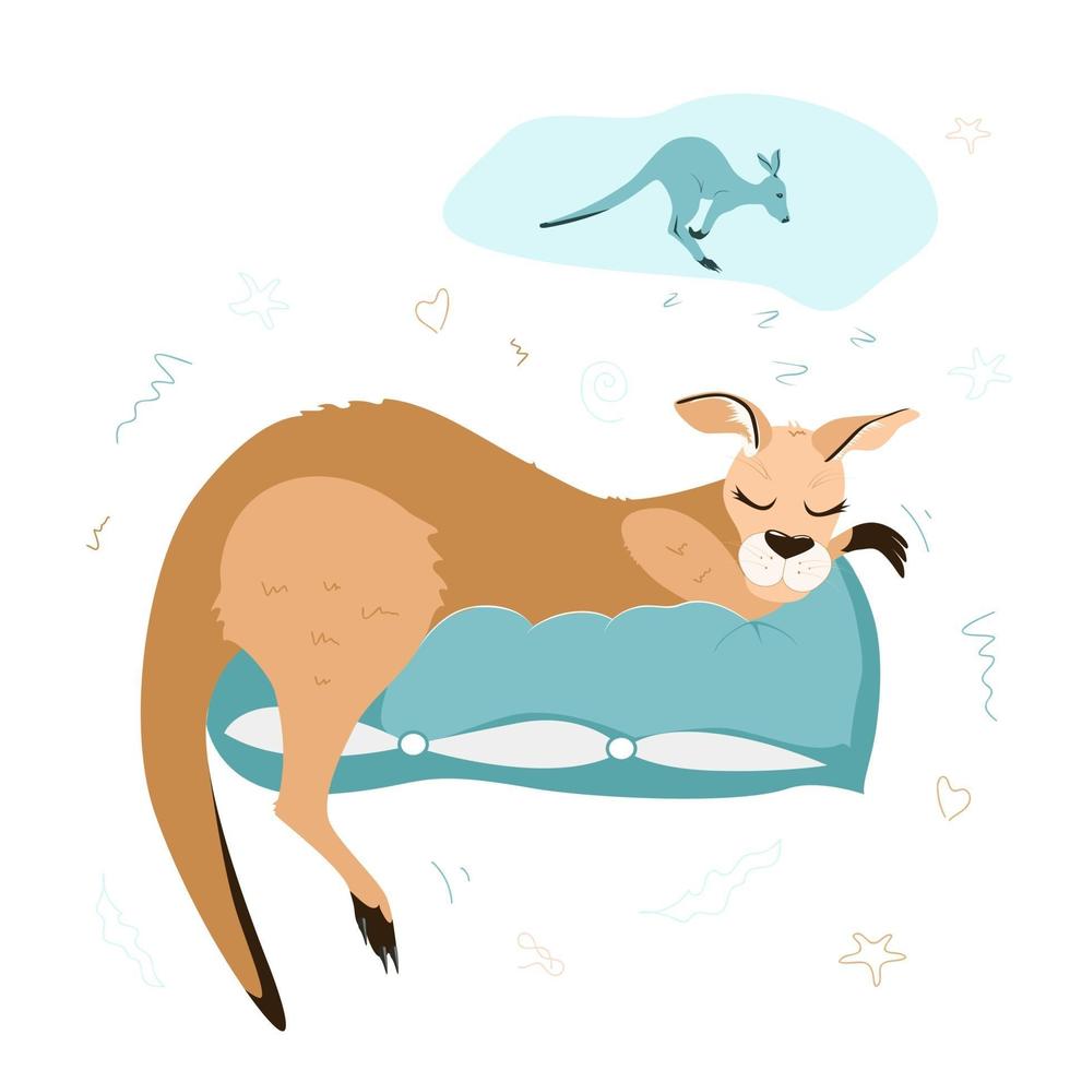 simpatico personaggio canguro addormentato in stile cartone animato vettore