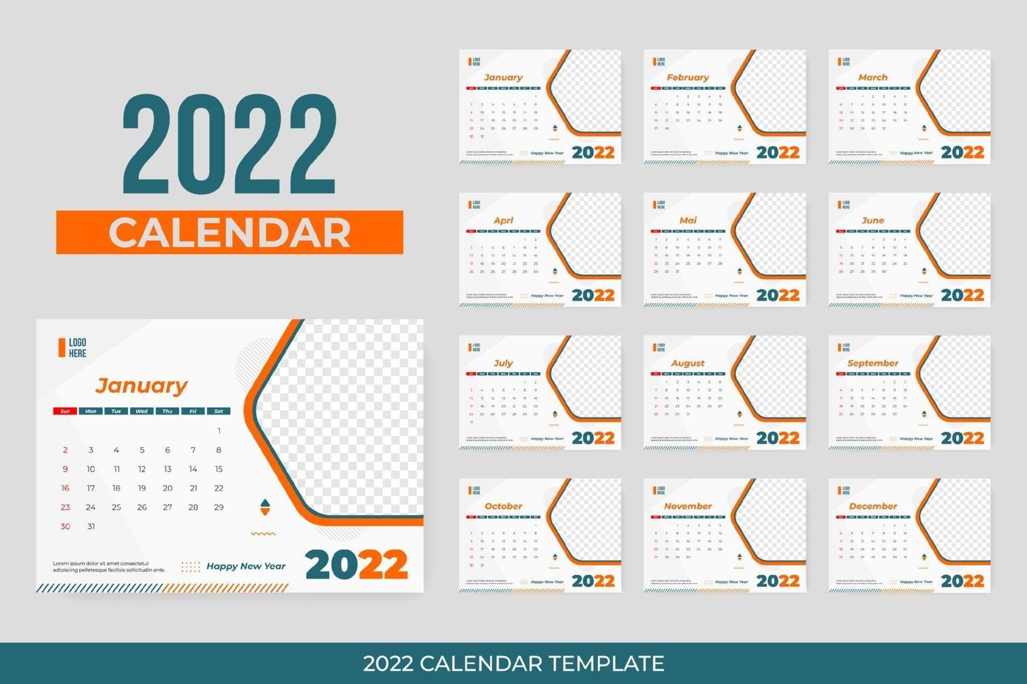 Modello di calendario da tavolo 2022 vettore