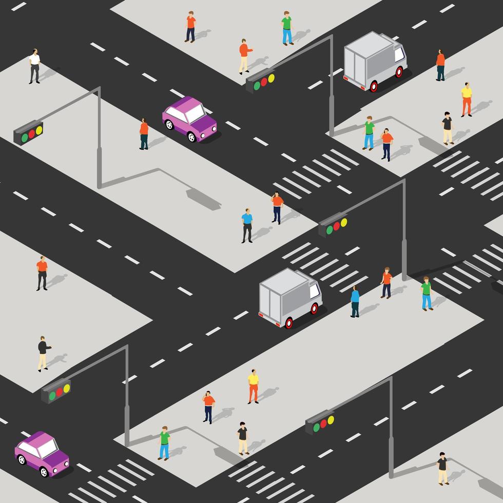 incrocio stradale isometrico illustrazione 3d della città vettore
