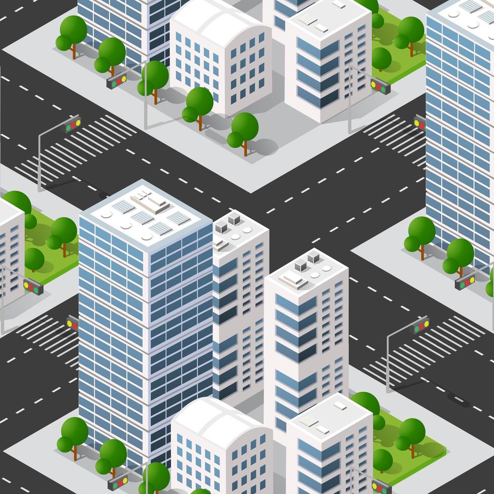 illustrazione 3d isometrica urbana del blocco di città con case vettore