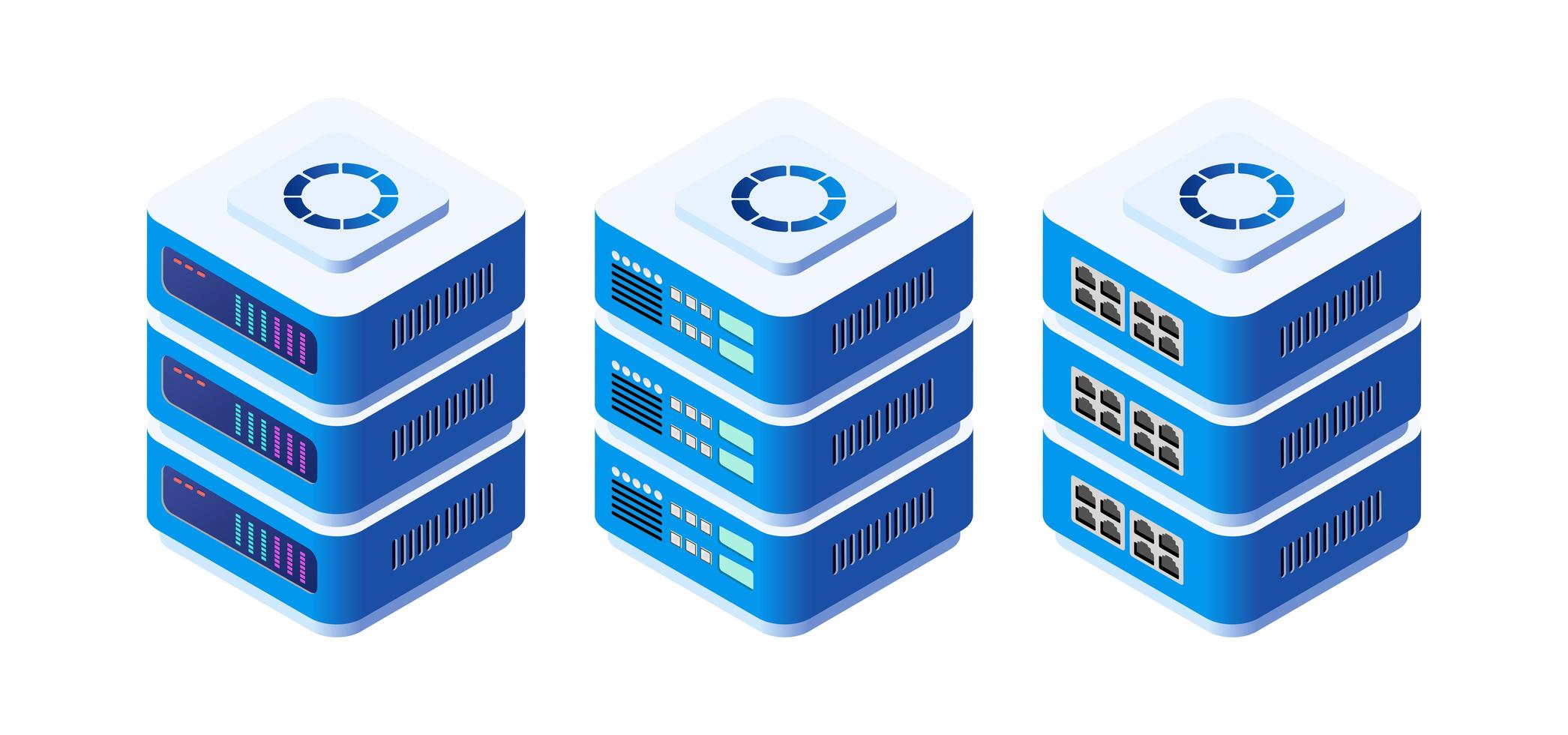 un computer 3d isometrico per un server crittografico per la rete vettore