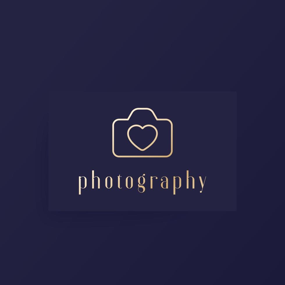 logo fotografico con fotocamera e cuore, design minimal vettore