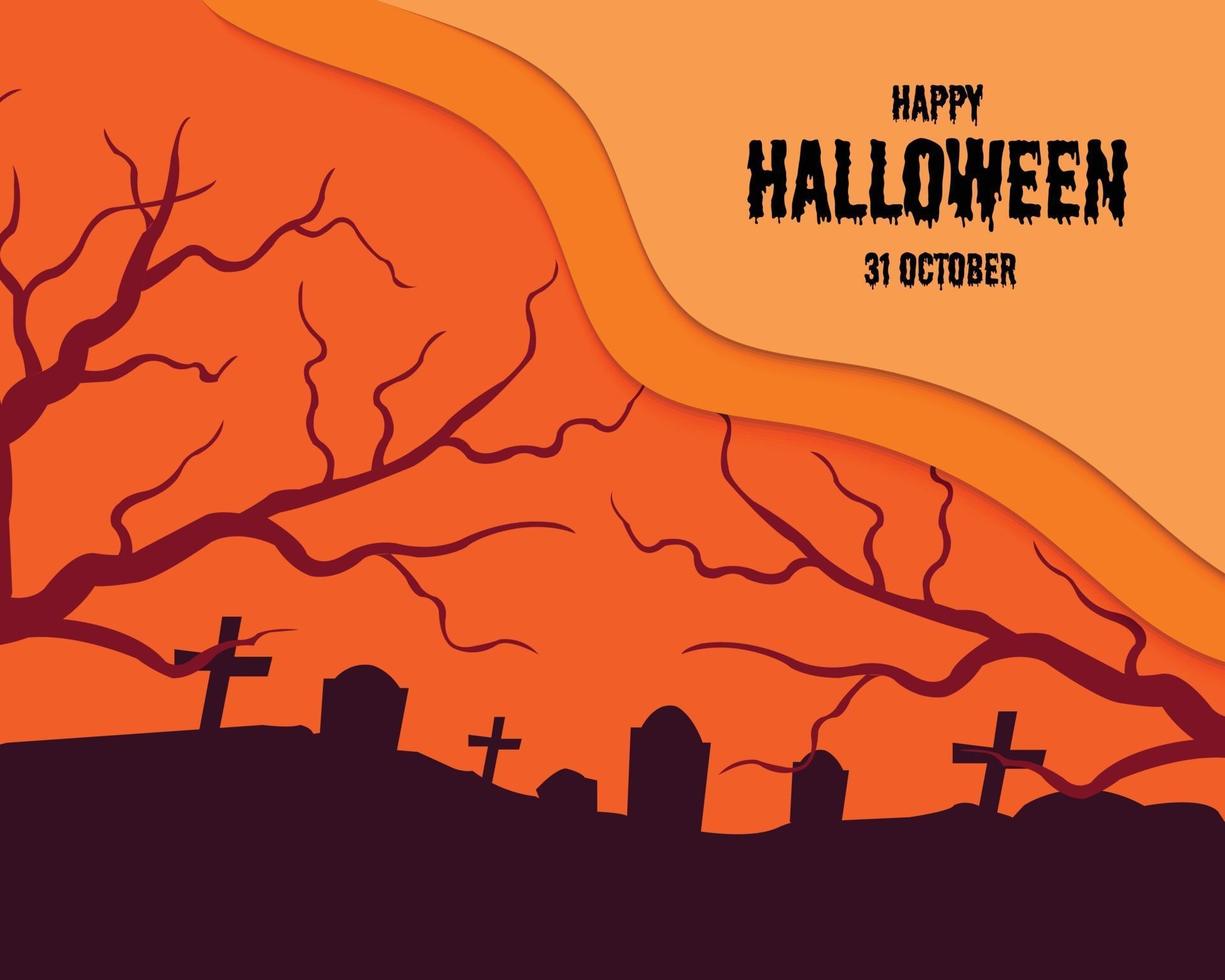 felice cimitero di halloween in papercut vettore